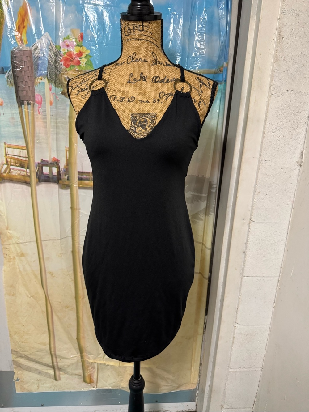 Black Slip Dress with Ring-Detail Straps